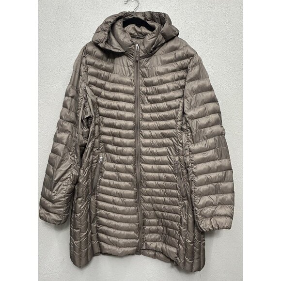 HEATKEEP Packable Down Puffer Jacket Womens XXL 2XL Taupe Tan Full Zip Coat - Picture 3 of 12